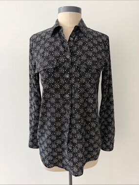 Equipment Silk Black Printed Button-Up Women's Blouse